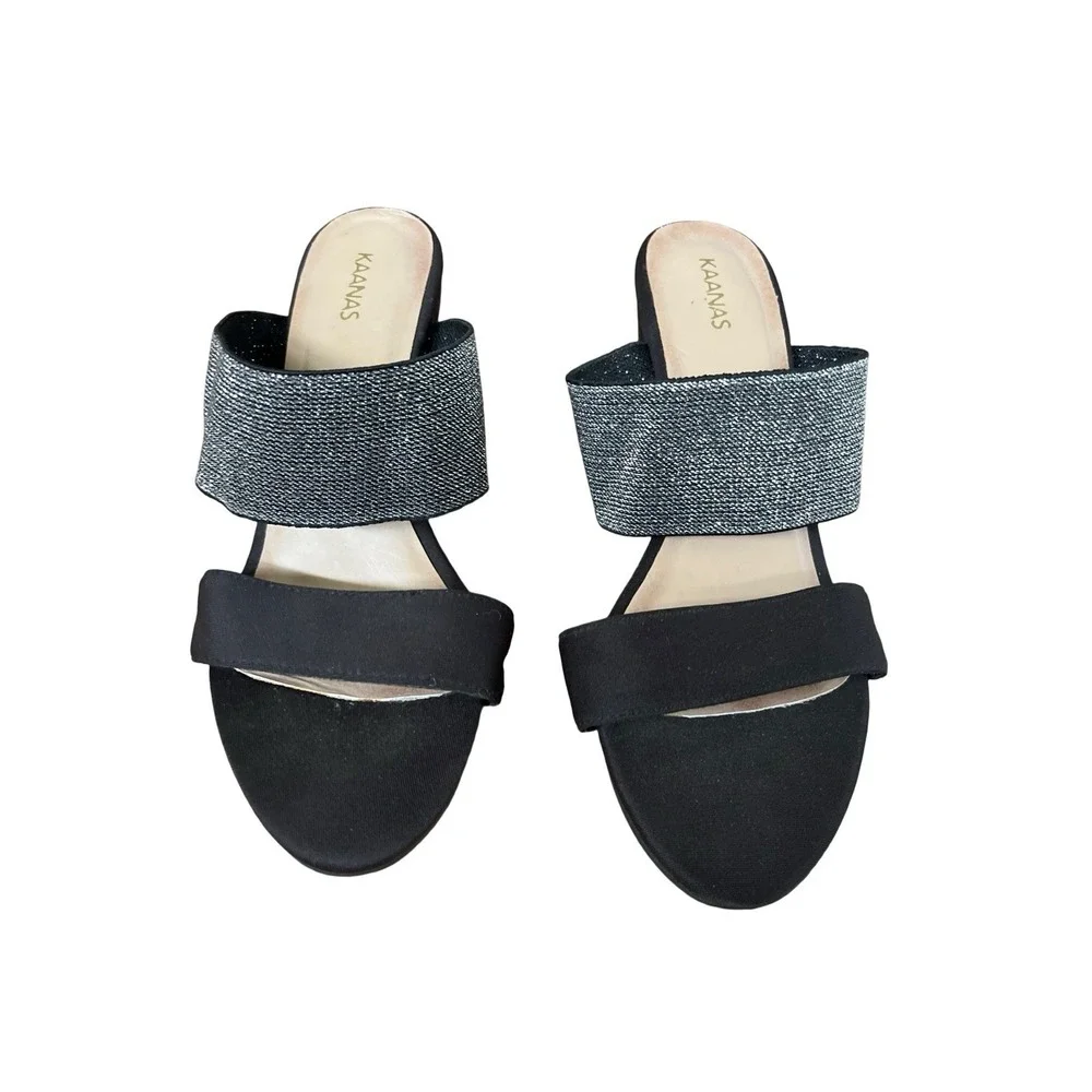 Kaanas Nottingham Silouette Double Band Heel Sandal Size 36, Black Shimmer Dress